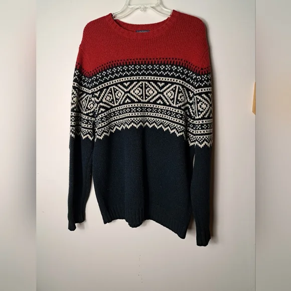 CHEROOKE Sweater Men's XL Nordic Print Lambswool Blend Cabin Core Winter Skiing - Picture 9 of 12